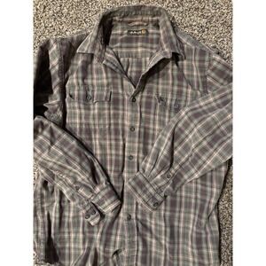 Vintage GH Bass & Co Olive Green Plaid Heavy Cotton Button Up Mens Size Med